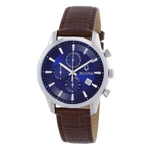 NWT Authentic Bulova Sutton Chronograph Quartz Blue Dial Men's Watch